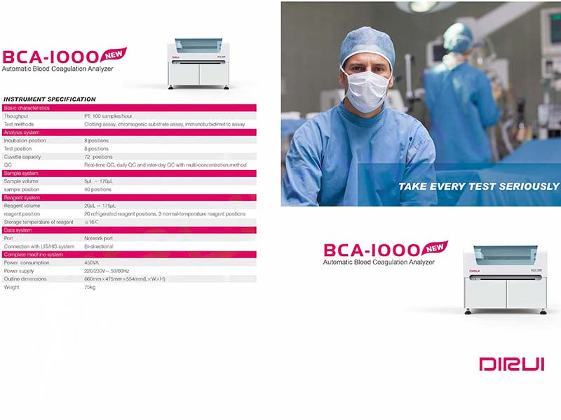 Dirui BCA-1000 Automatic Blood Coagulation Analyzer